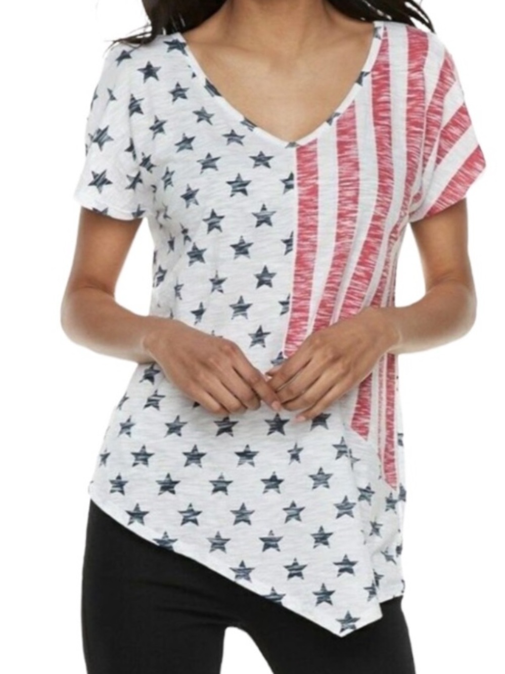 Rock & Republic Asymmetrical Patriotic Tee Stars & Stripes Medium top shirt